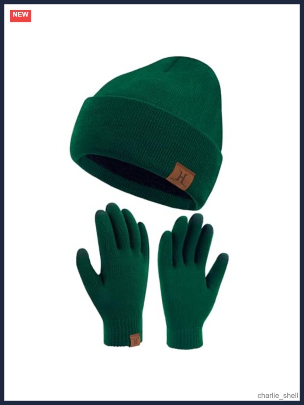 Fleece Lined Beanie Hat & Touchscreen Gloves Set Acrylic Winter Unisex